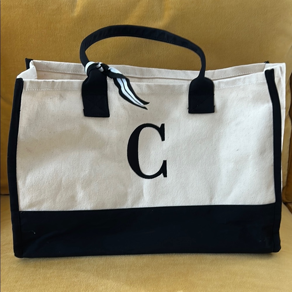 ‘C’ embroidered monogrammed canvas bag